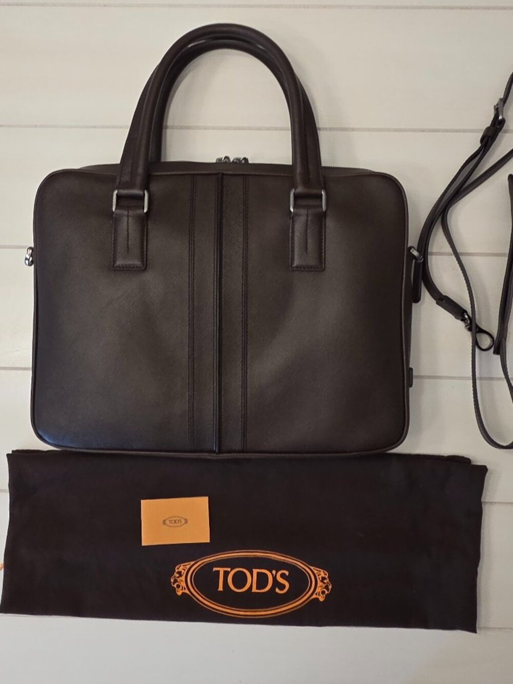 Tod's Cross-Grain Brown Leather Briefcase